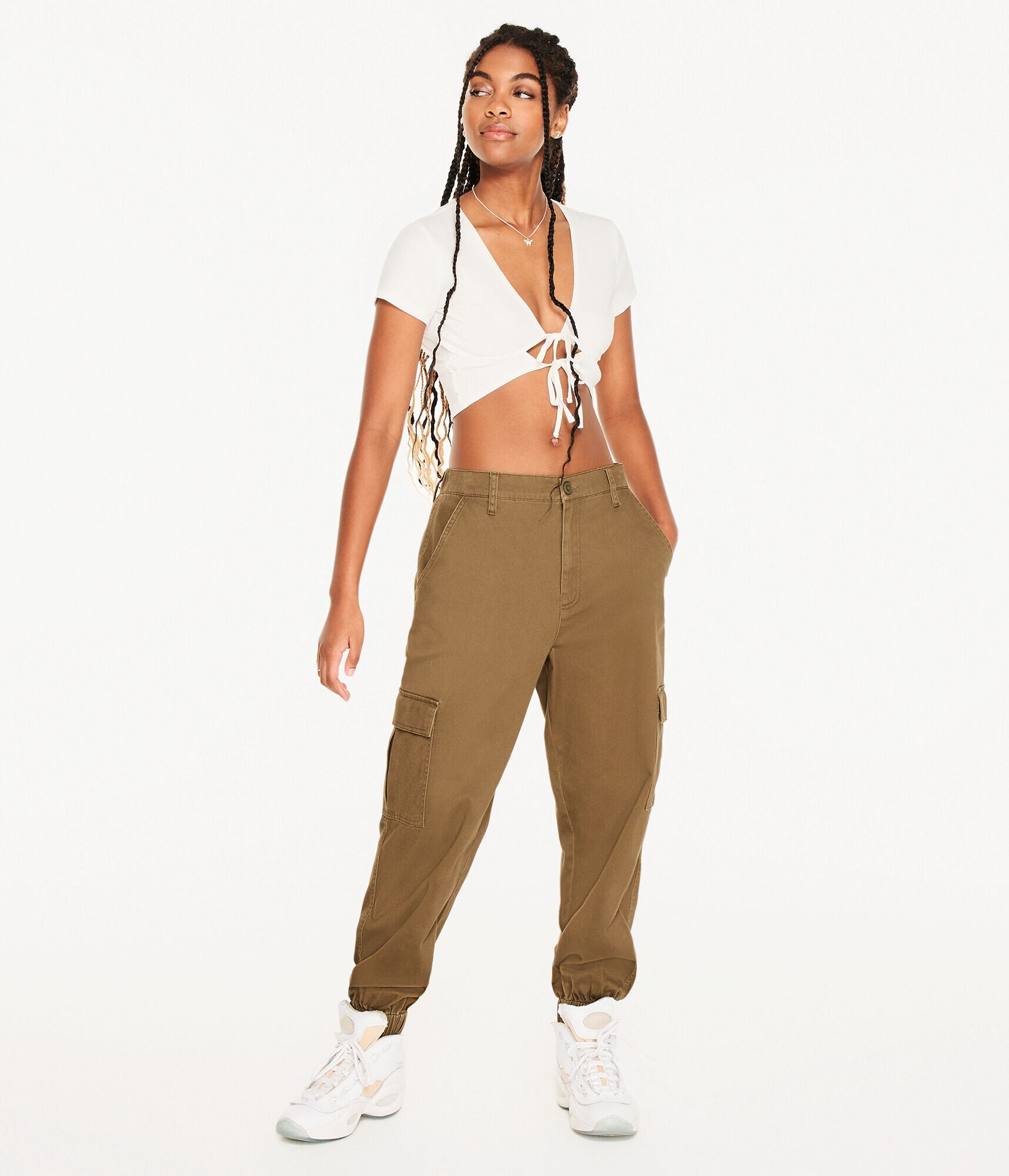 【DIAGONAL】TIE CROP TOP Textured Knit Tie Front Ultra Crop Top | Ardene