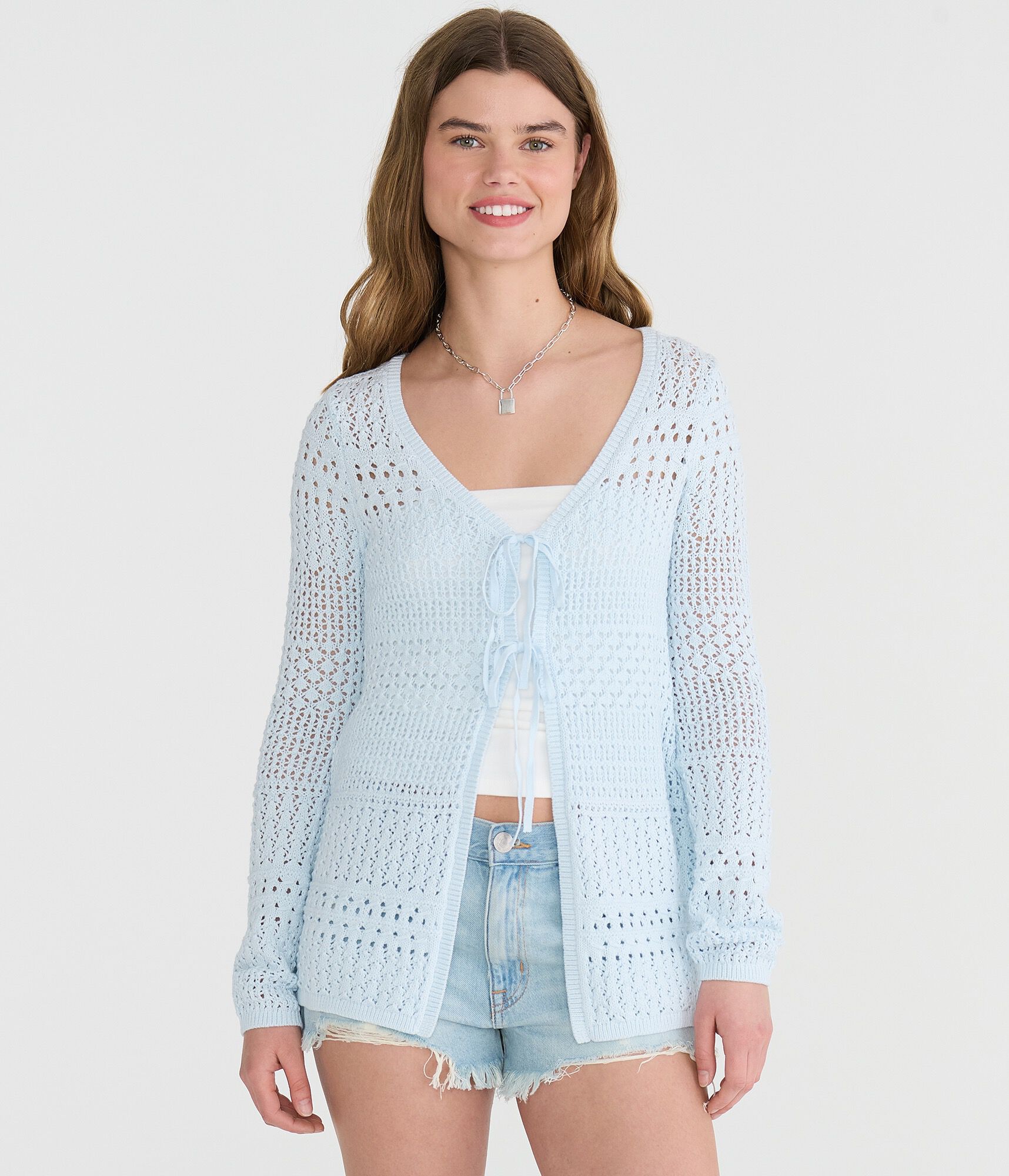 Open-Knit Tie-Front Cardigan