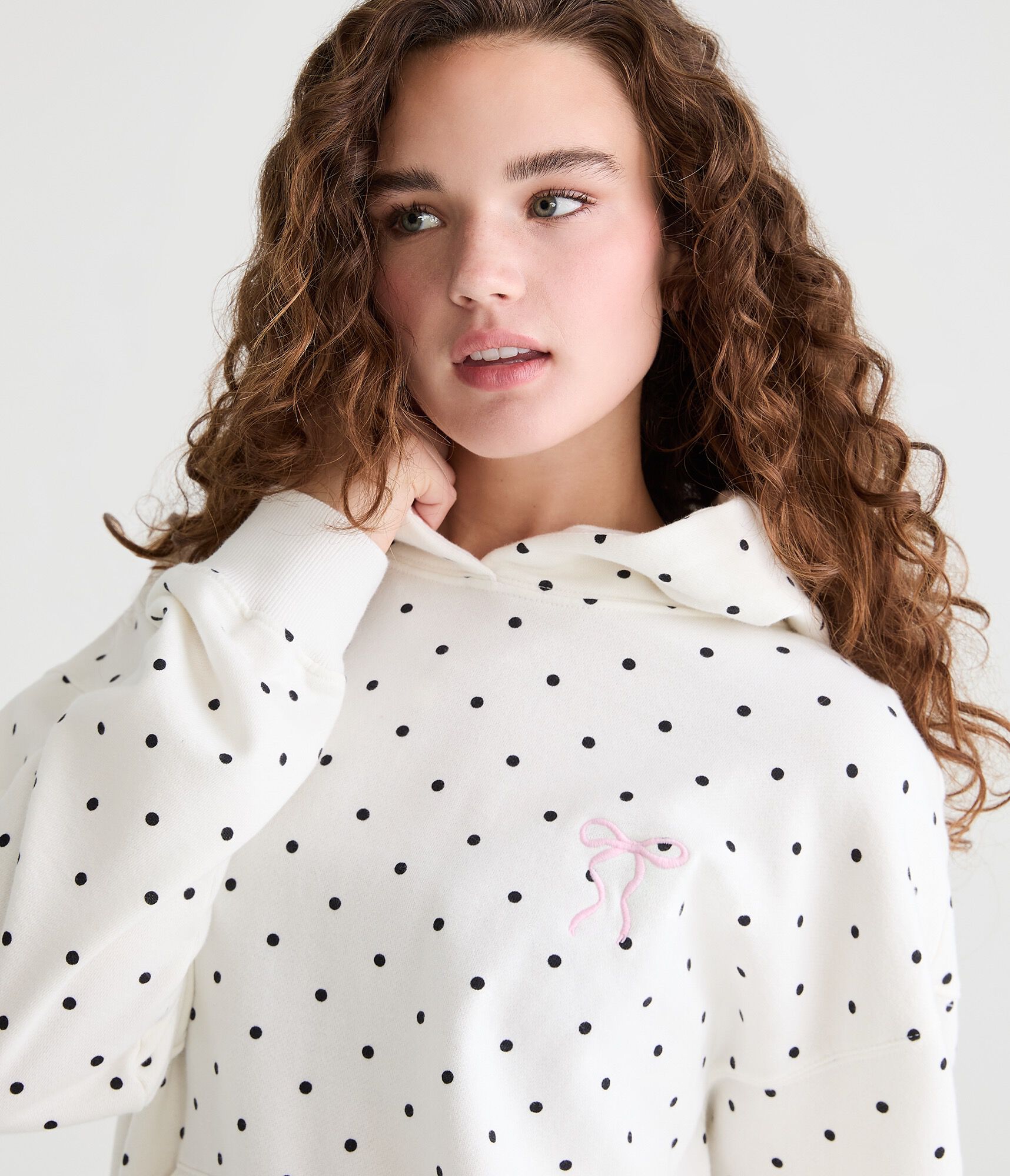 Cloud Soft Polka Dot Bow Pullover Hoodie