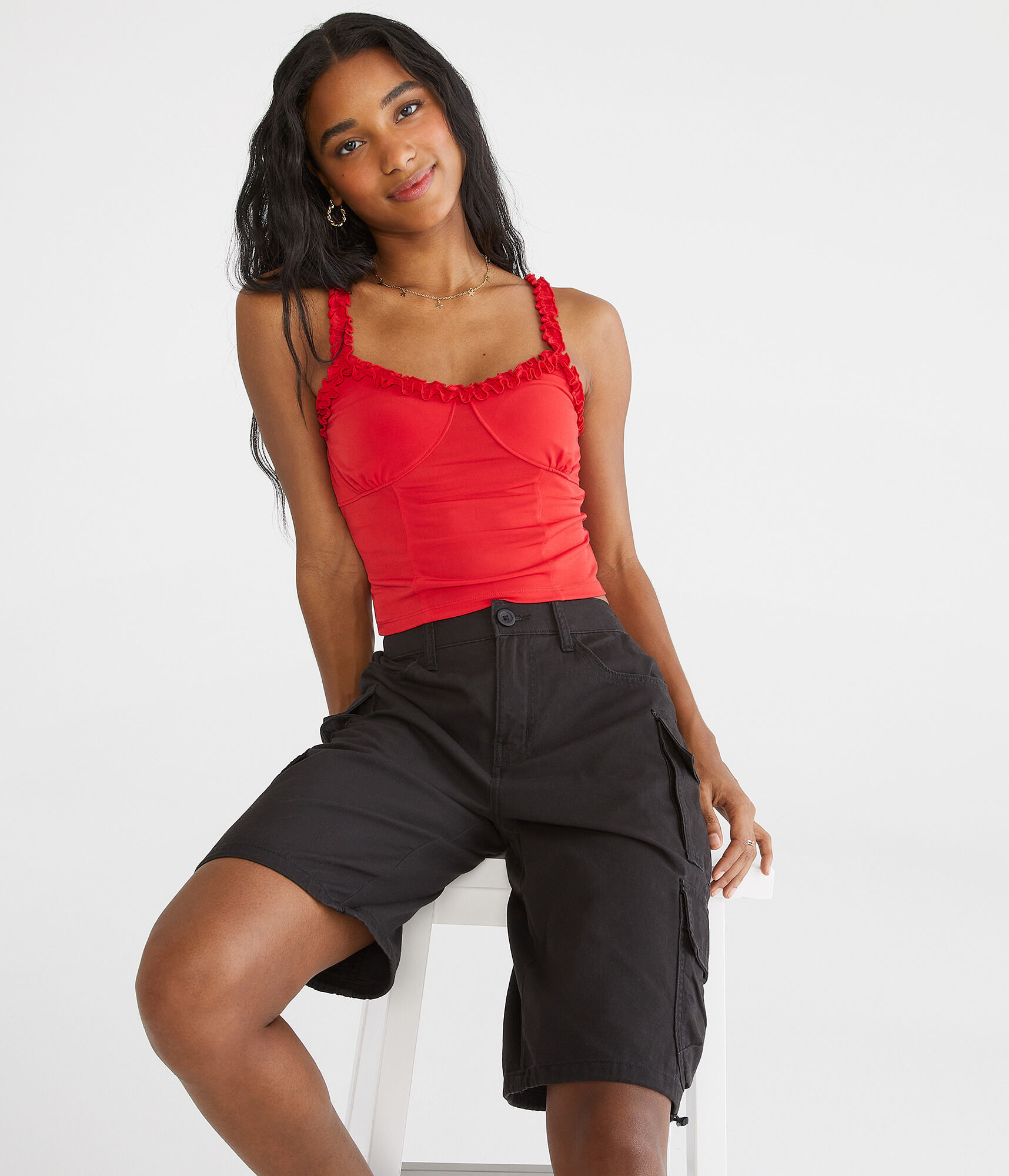 Ruffle Cropped Corset Tank