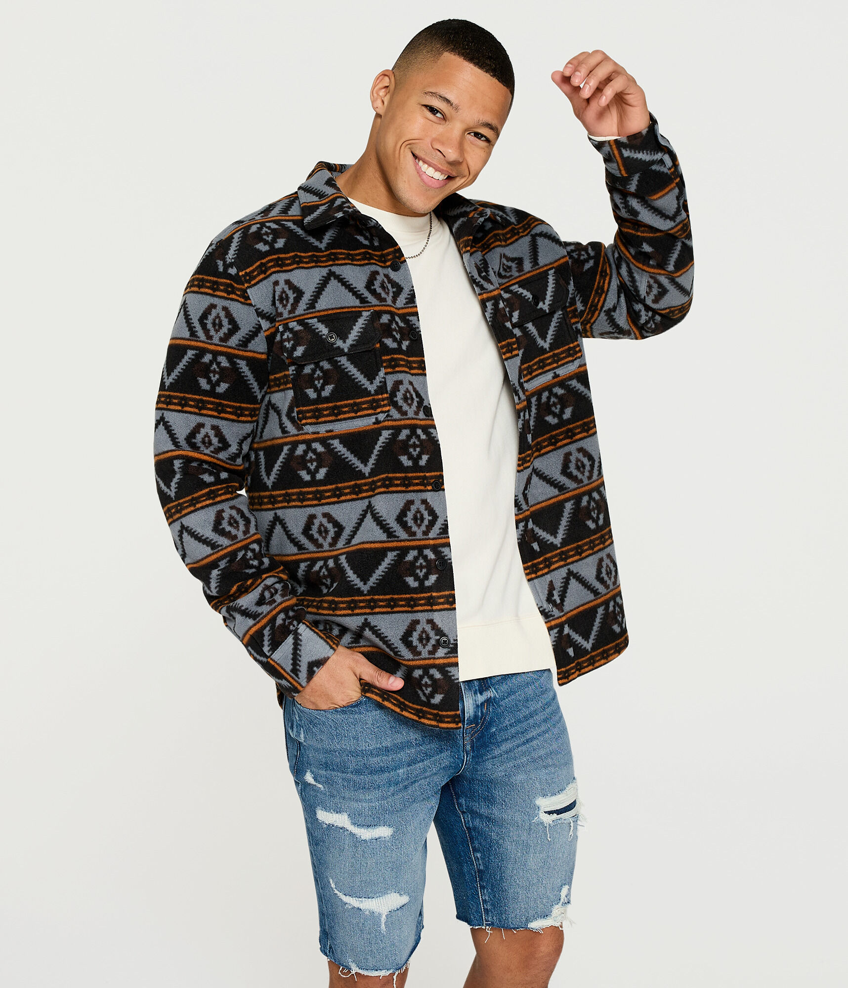 Geometric Microfleece Shacket