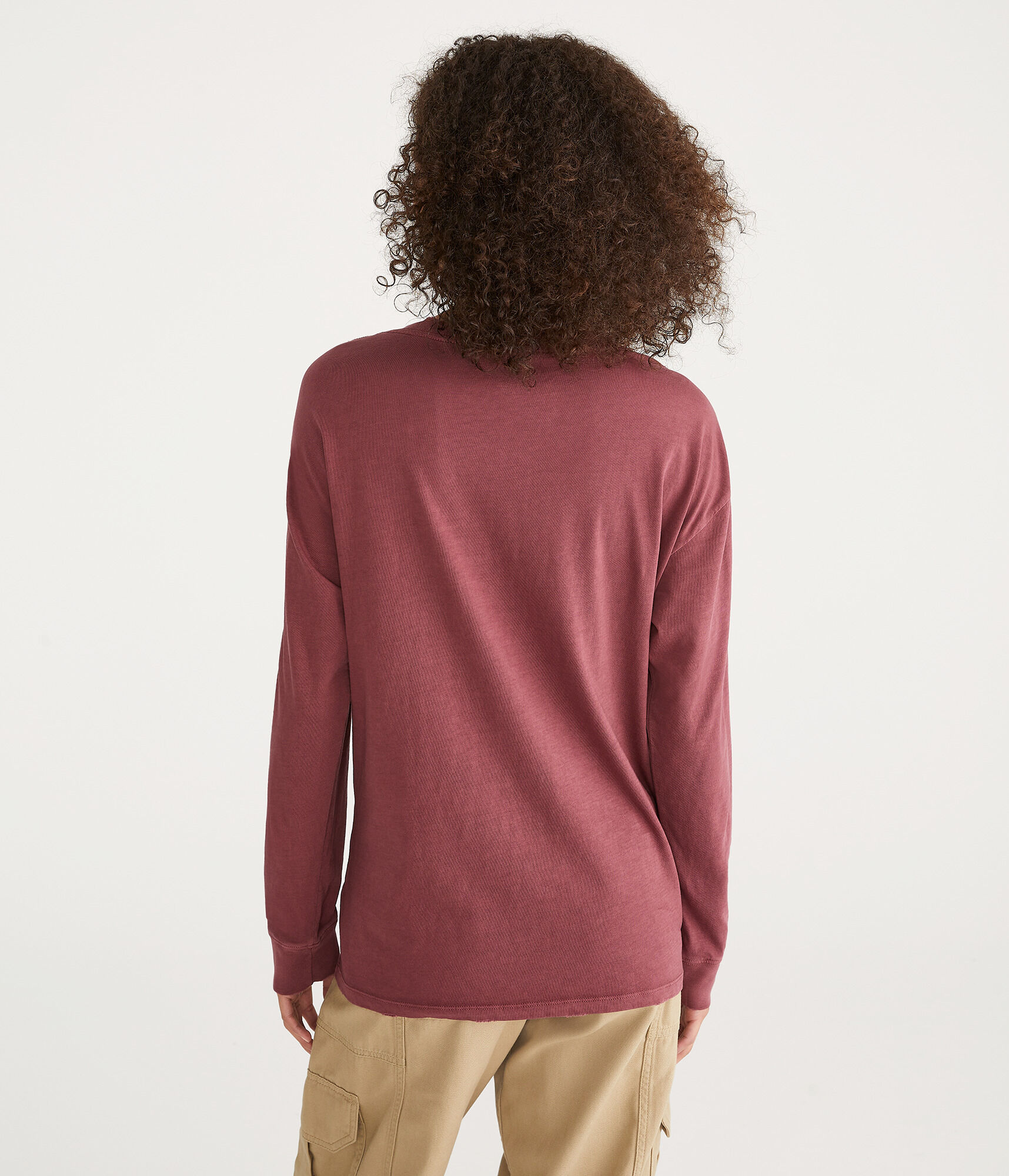 Long Sleeve Washed Loose Fit V-Neck Tee