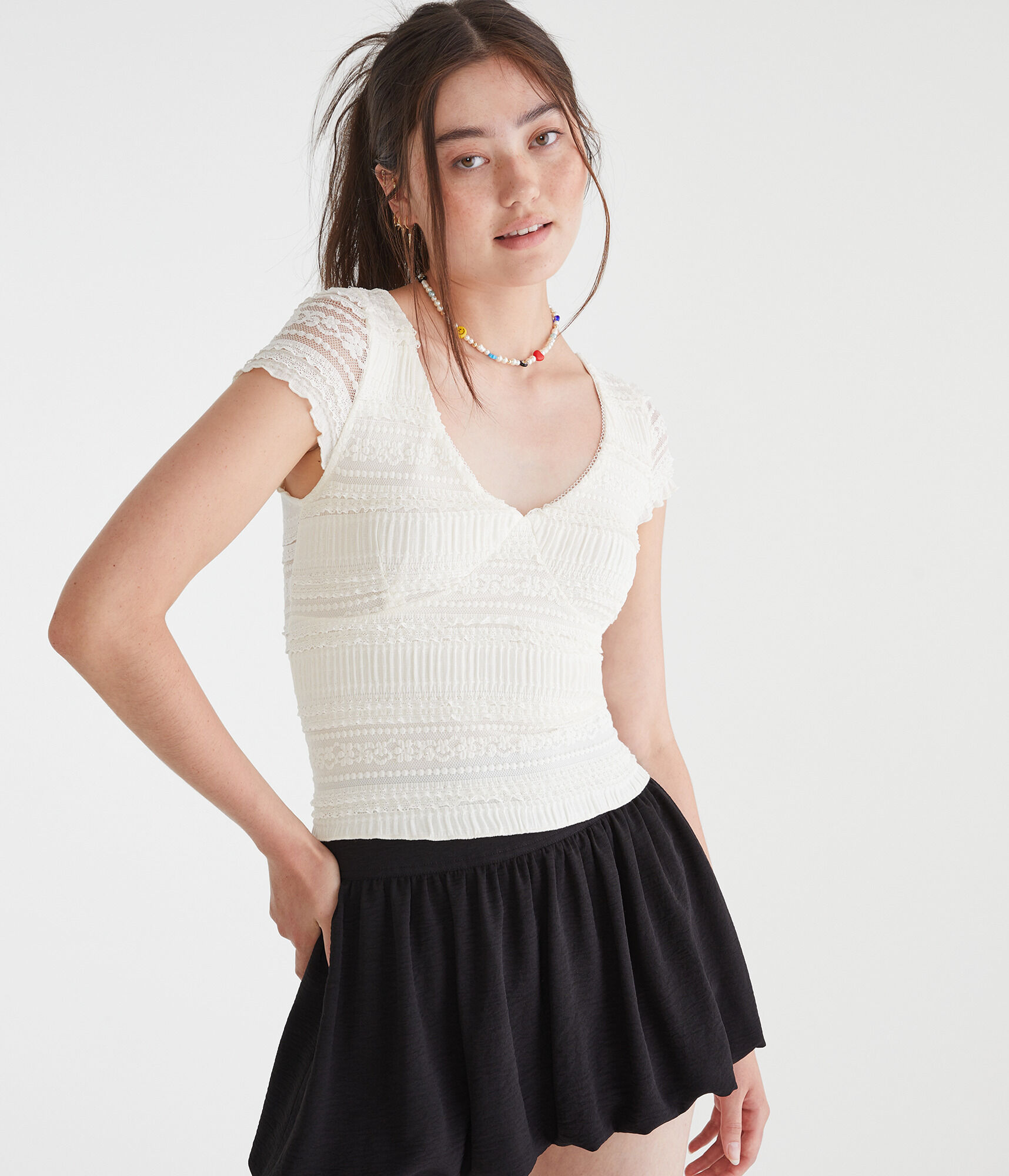 Textured Lace V-Neck Top