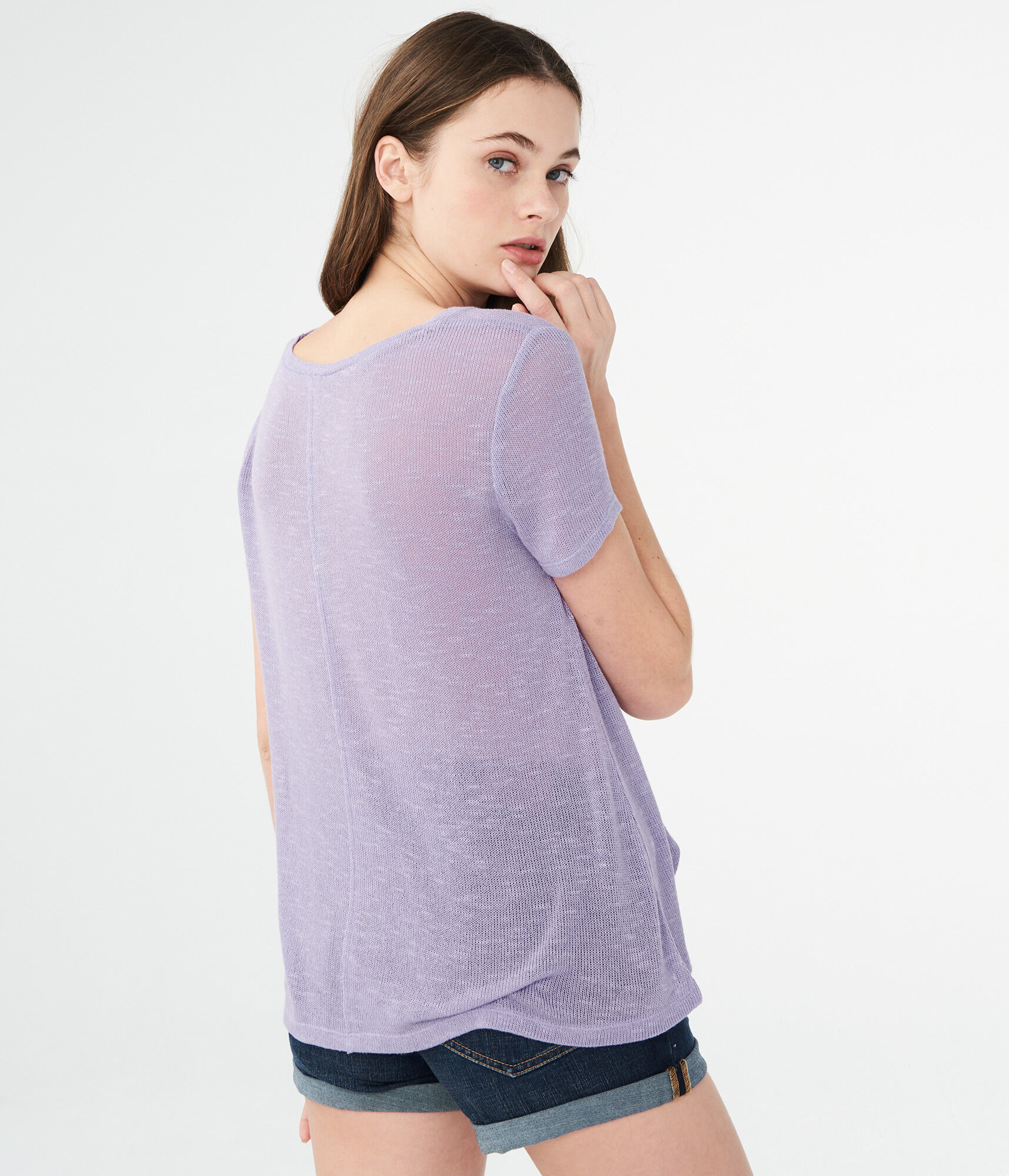 Solid Sweater-Knit Pocket Tee***