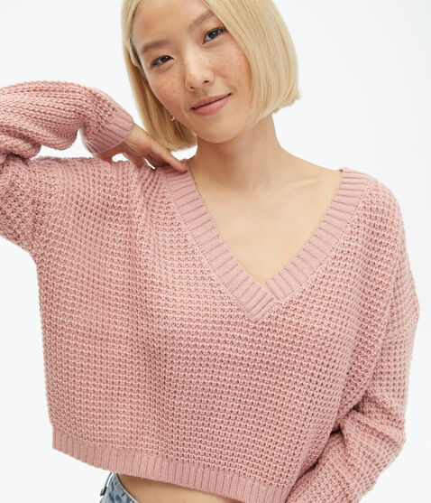 Solid Cropped V-Neck Sweater