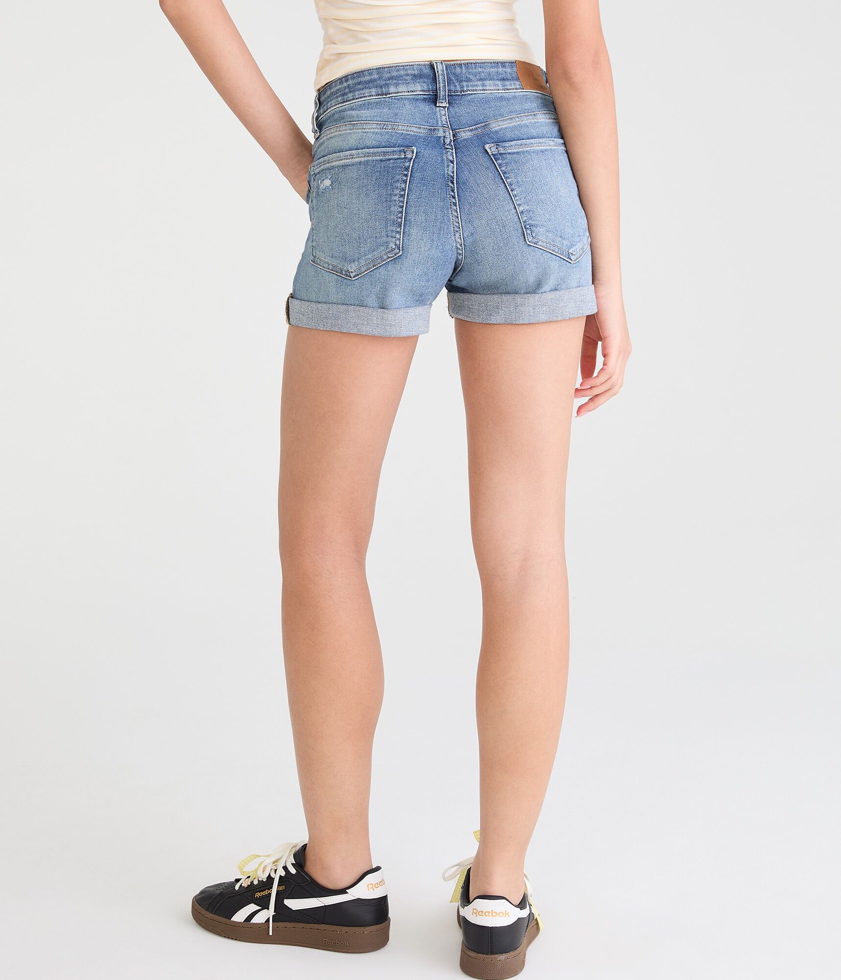 High-Rise Denim Midi Shorts