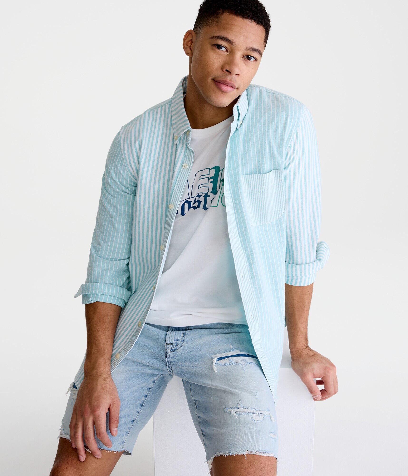 Long Sleeve Striped Oxford Shirt