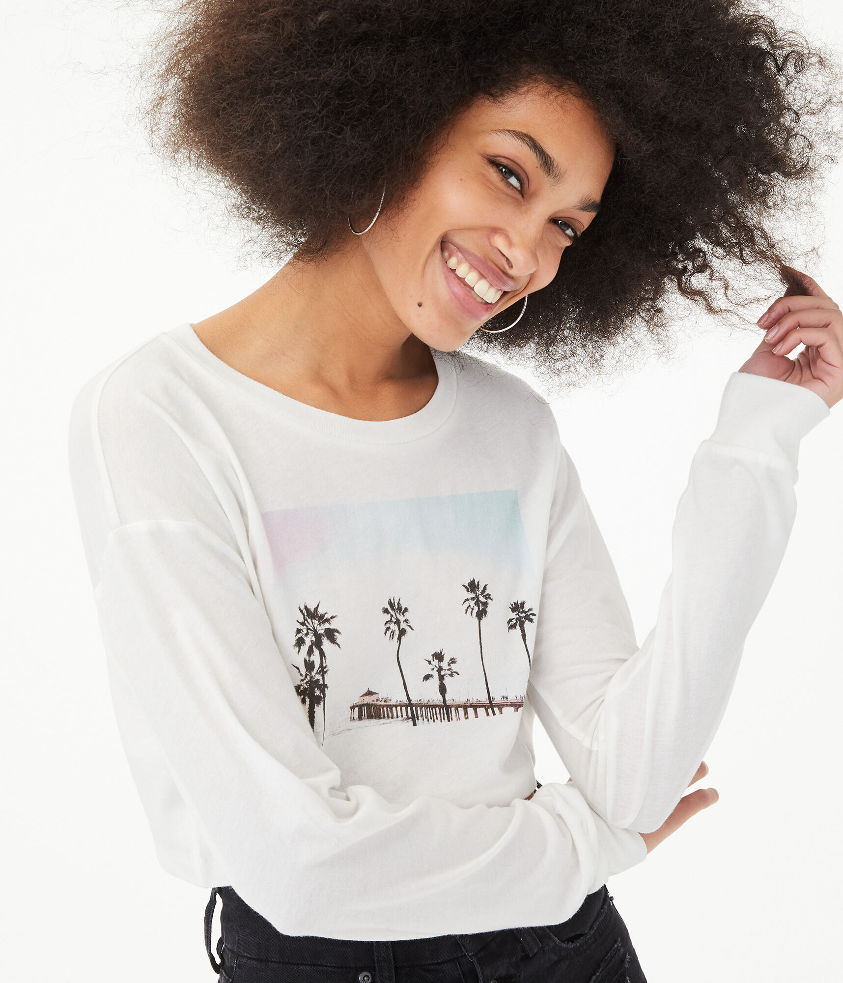 Long Sleeve Paradise Pic Super-Cropped Graphic Tee***