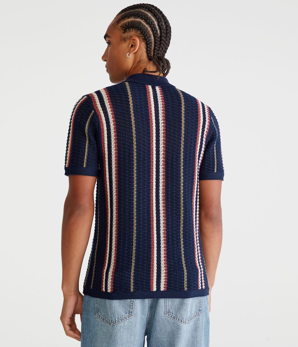 Striped Open-Knit Sweater Shirt