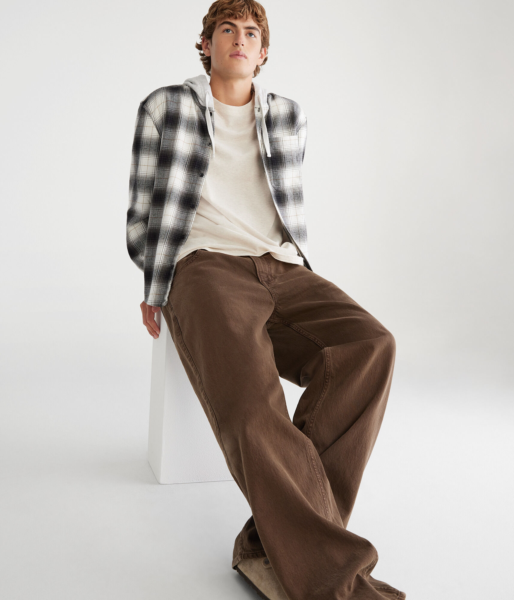 Long Sleeve Plaid Hooded Flannel Shirt