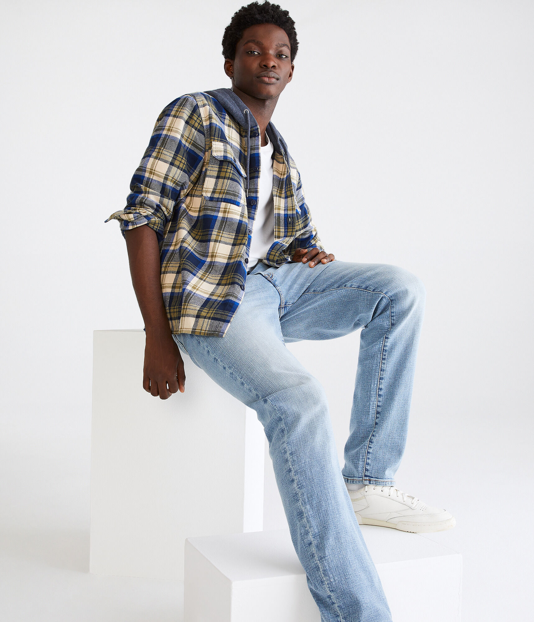 Long Sleeve Hooded Plaid Flannel Shirt