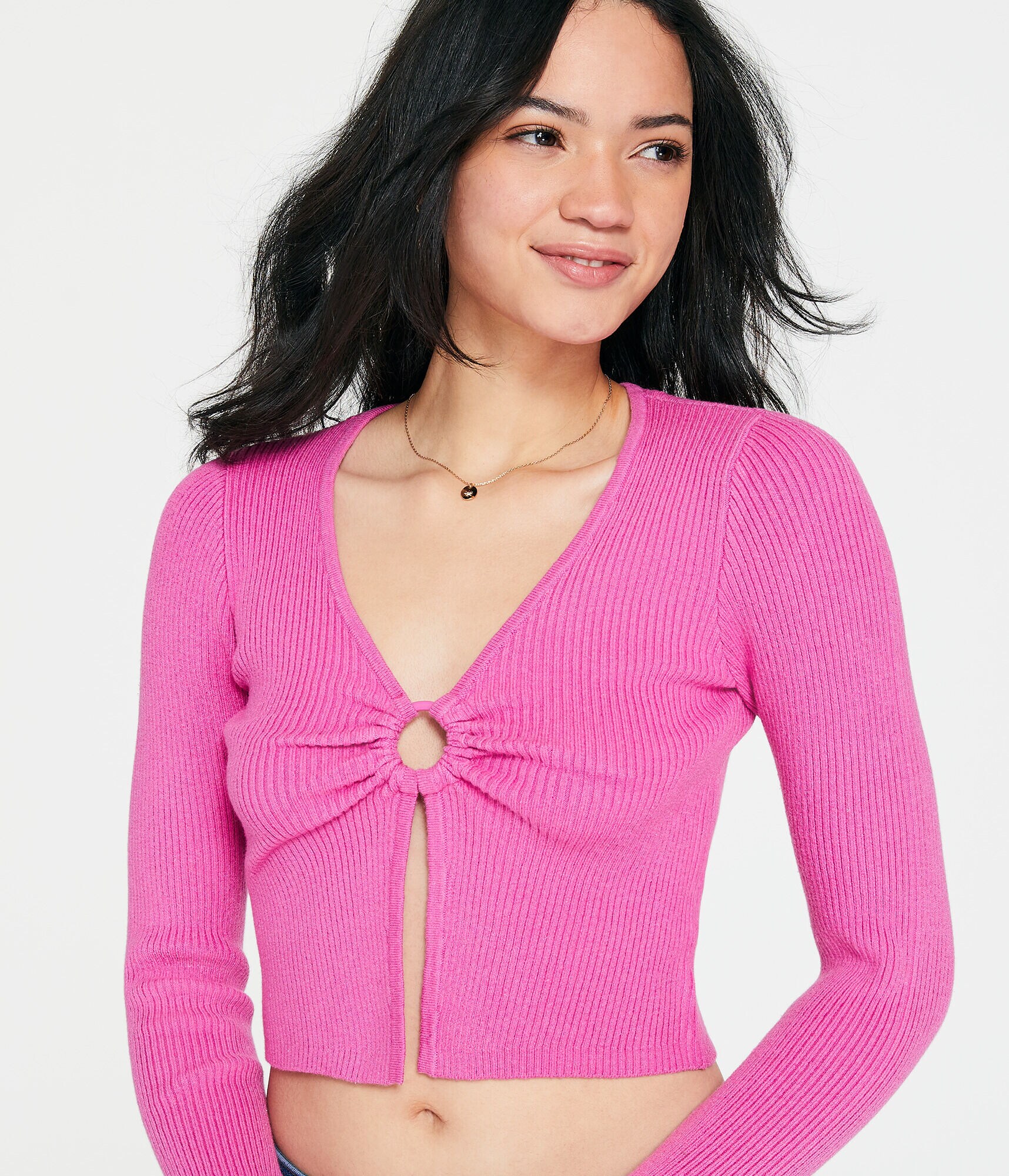 Ribbed Keyhole Cropped Flyaway Sweater