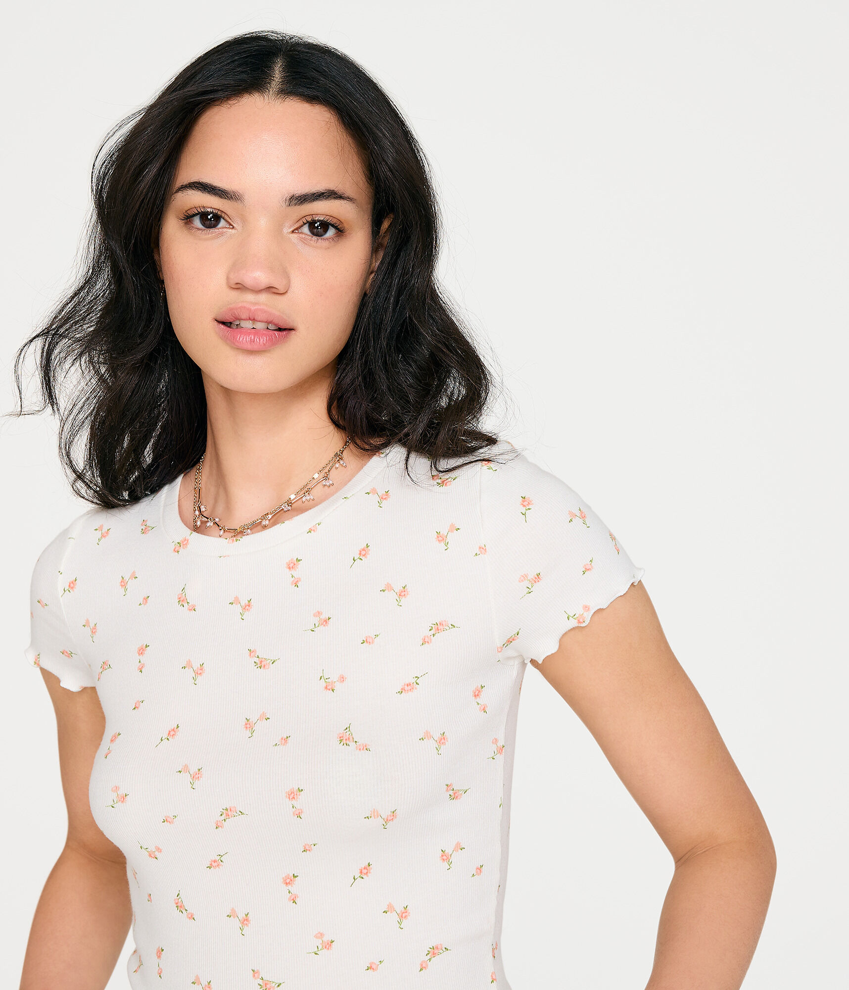 Floral Ribbed Shrunken Tee