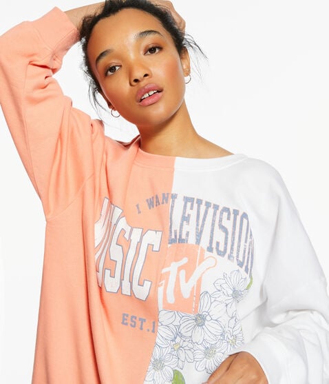 MTV Spliced Oversized Crew Sweatshirt MTV Spliced Oversized Crew Sweatshirt