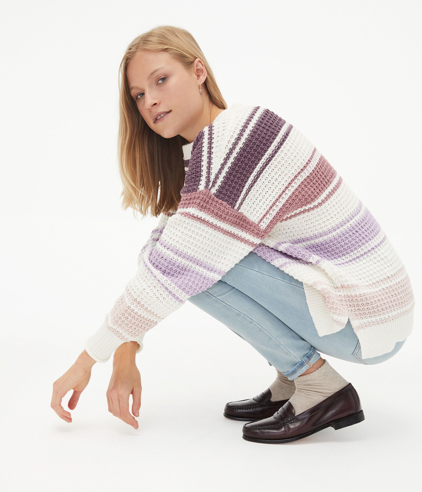 Striped Crew Tunic Sweater