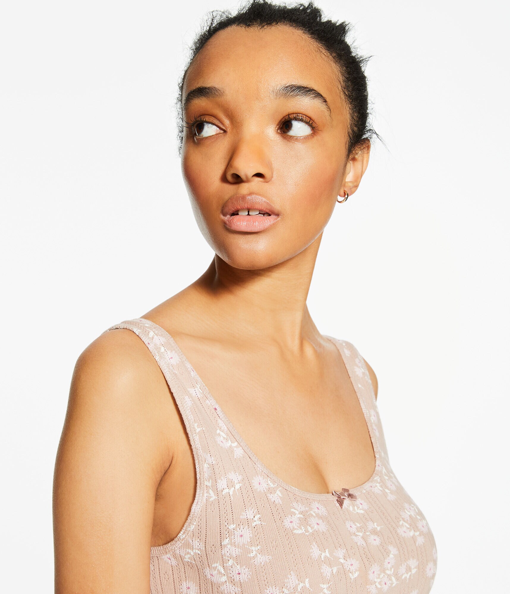 Floral Pointelle Cropped Sleep Tank