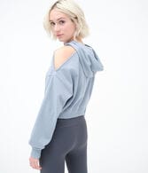 Cold-Shoulder Cropped Pullover Hoodie***