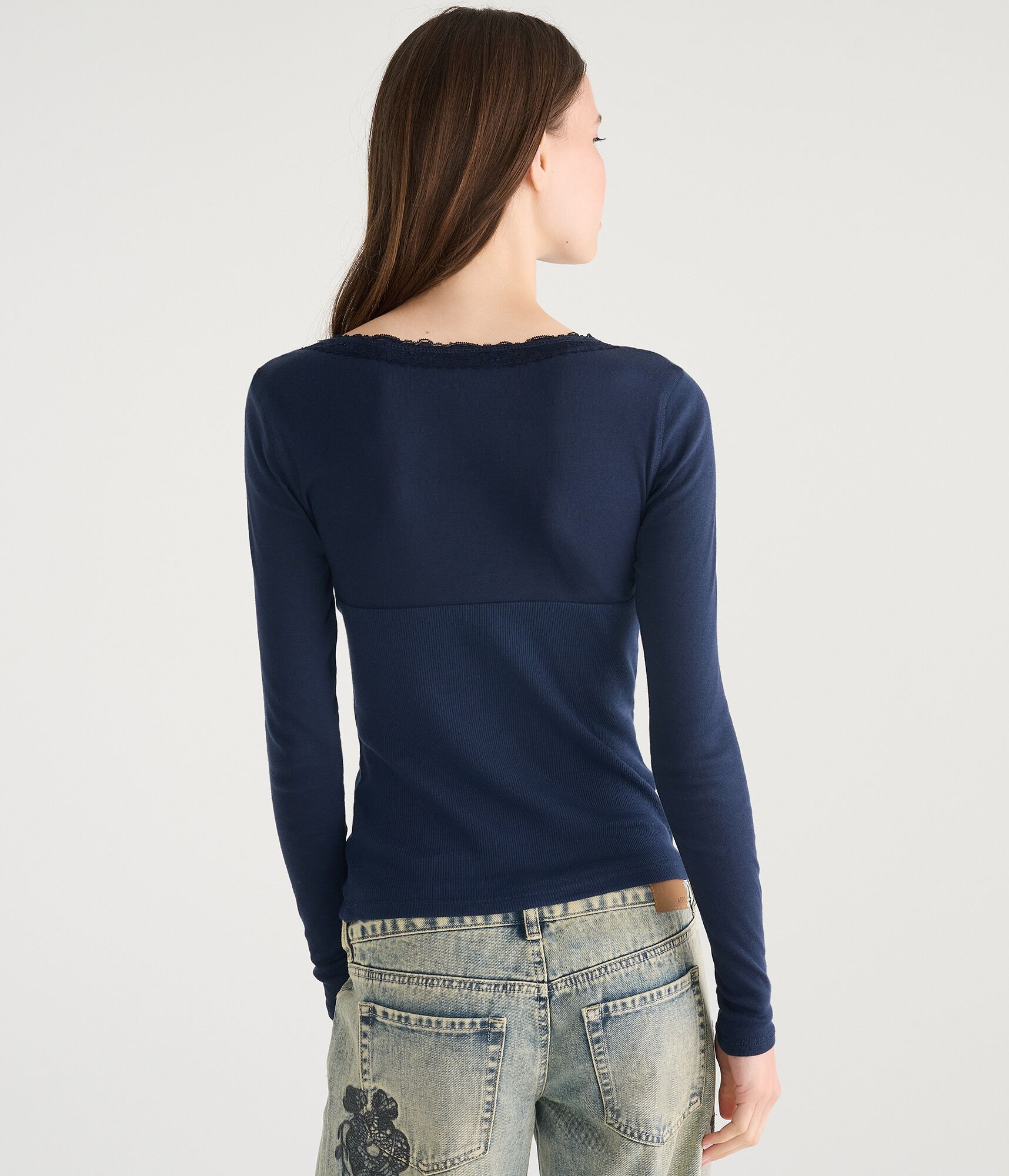Long Sleeve Seriously Soft Y2K Lace V-Neck Tee