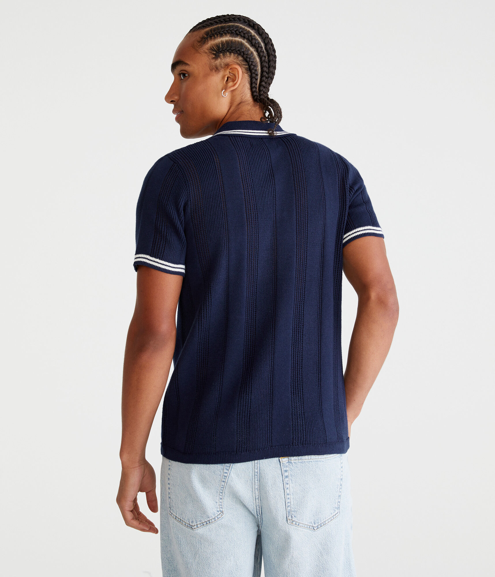 Tipped Open-Knit Sweater Polo