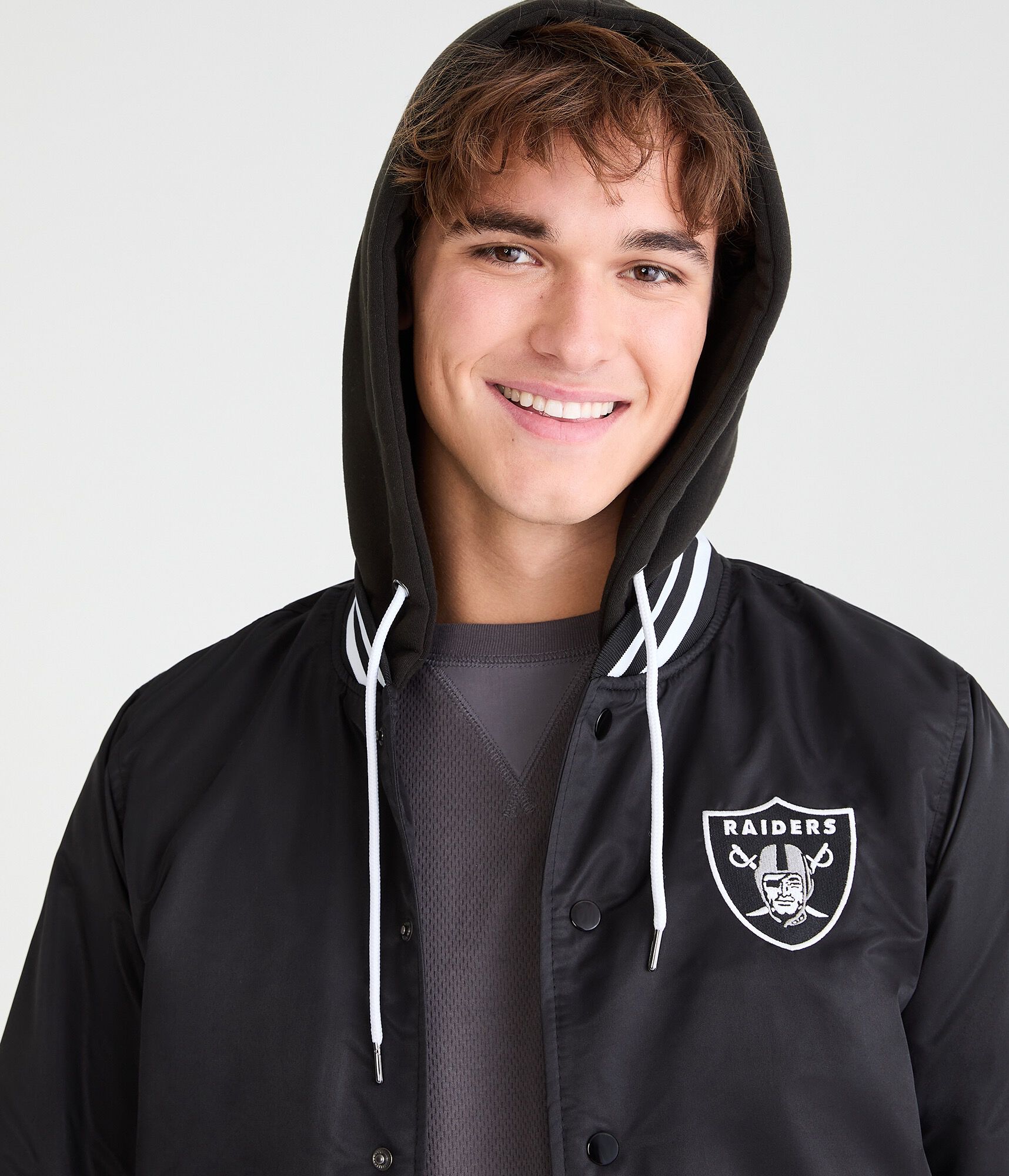 Las Vegas Raiders Hooded Satin Bomber Jacket