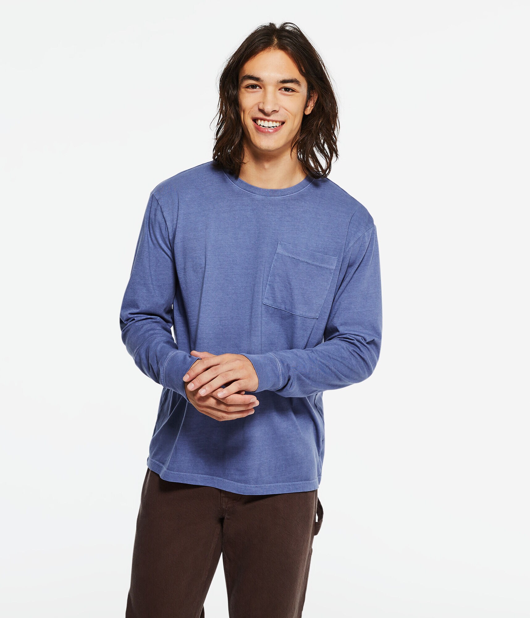 Long Sleeve Washed Pocket Crew Tee