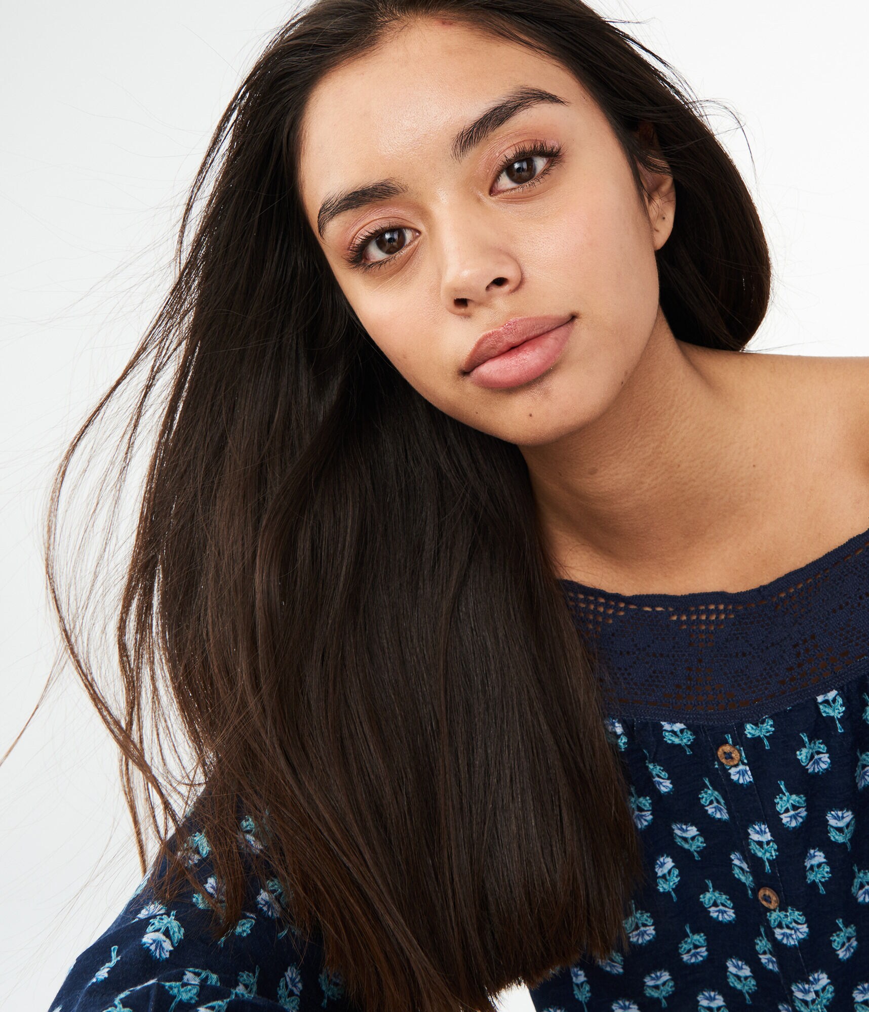 Printed Cold-Shoulder Peasant Top