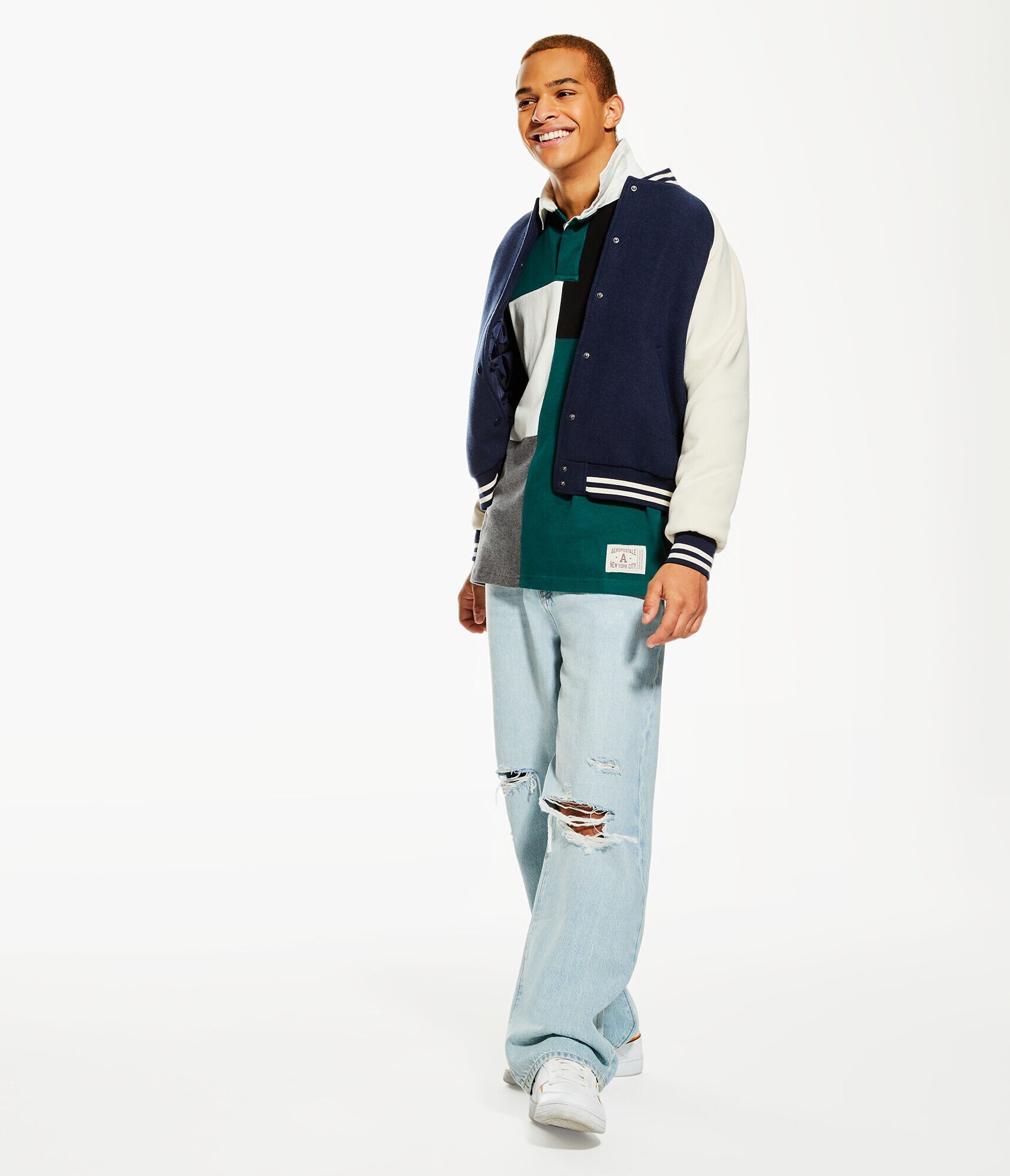 Long Sleeve Colorblocked Rugby Shirt