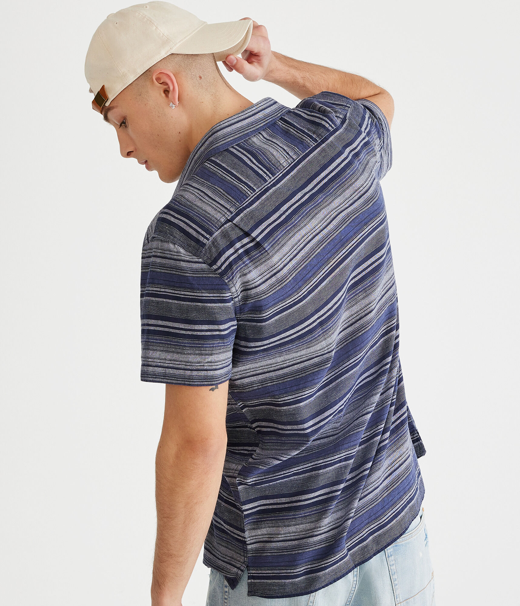 Horizontal Stripes Relaxed Hemp Button-Down Shirt