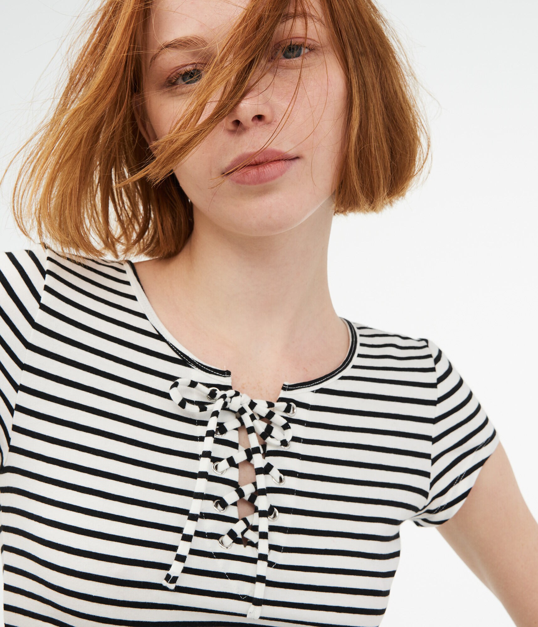 Striped Lace Up A-Line Dress