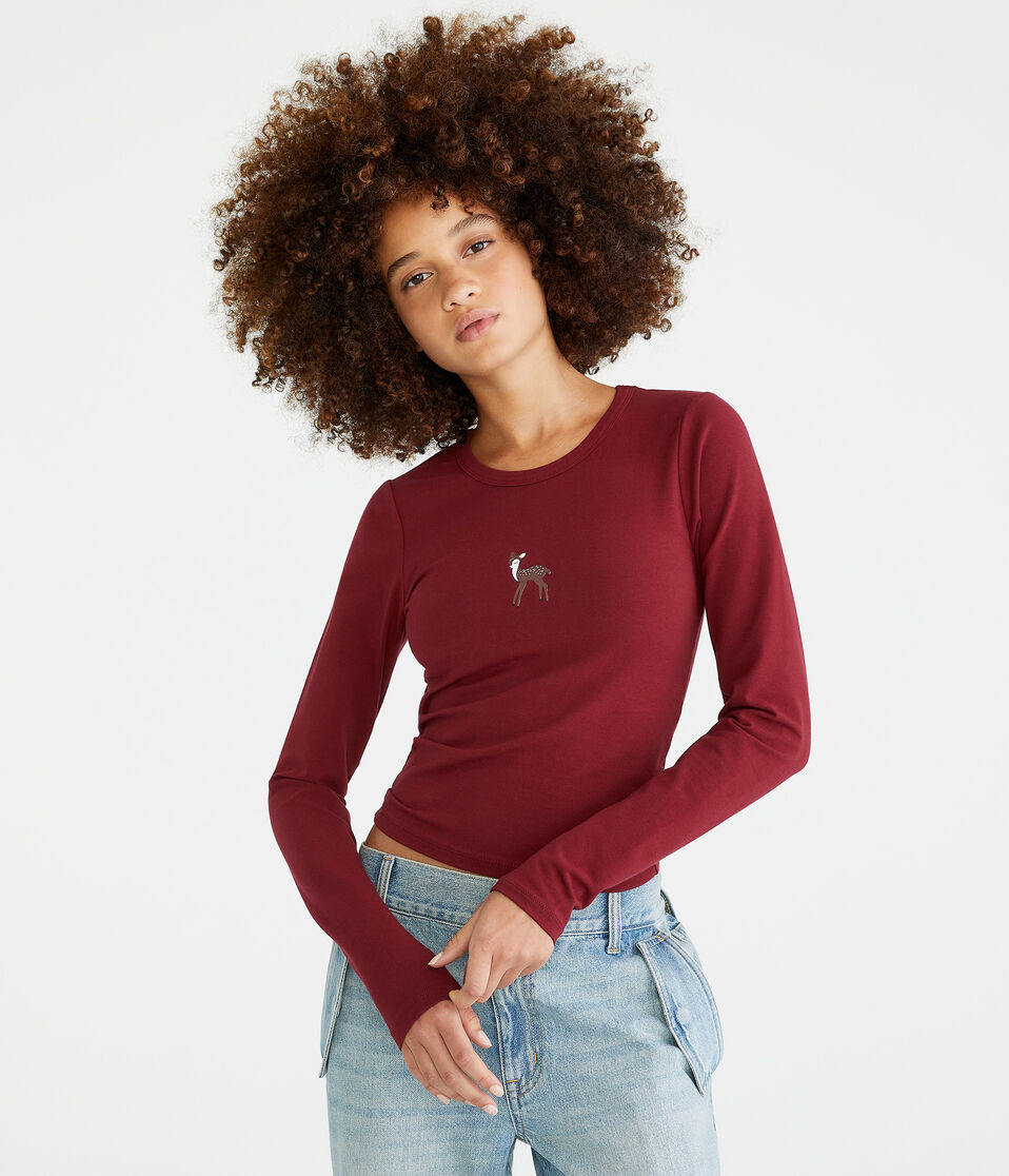Long Sleeve Deer Graphic Baby Tee