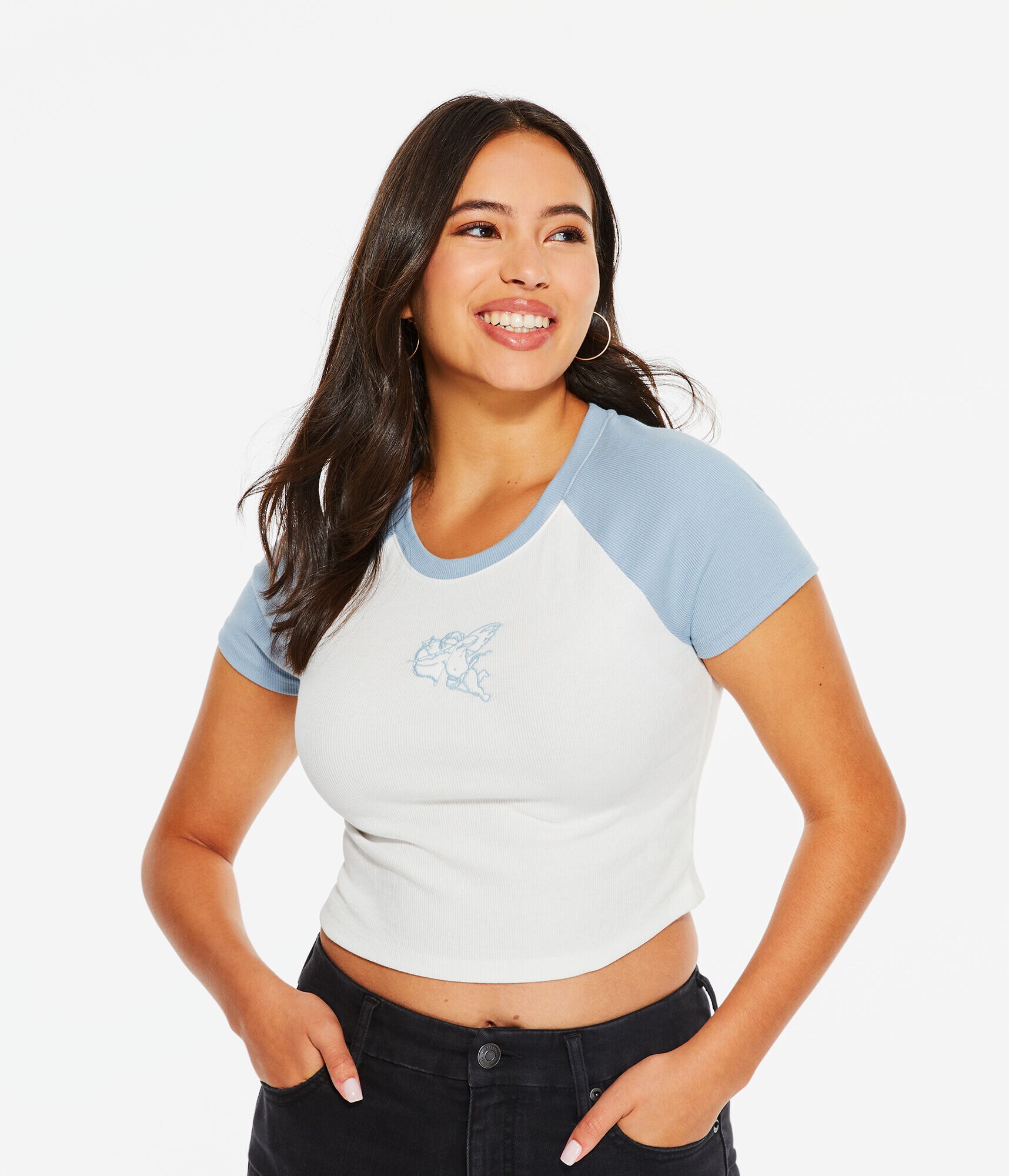 Seriously Soft Angel Cropped Raglan Baby Tee