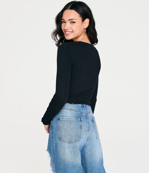Long Sleeve Ribbed Cropped Shrunken Tee