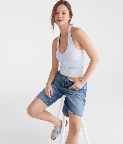 Eyelet V-Neck Halter Top Eyelet V-Neck Halter Top