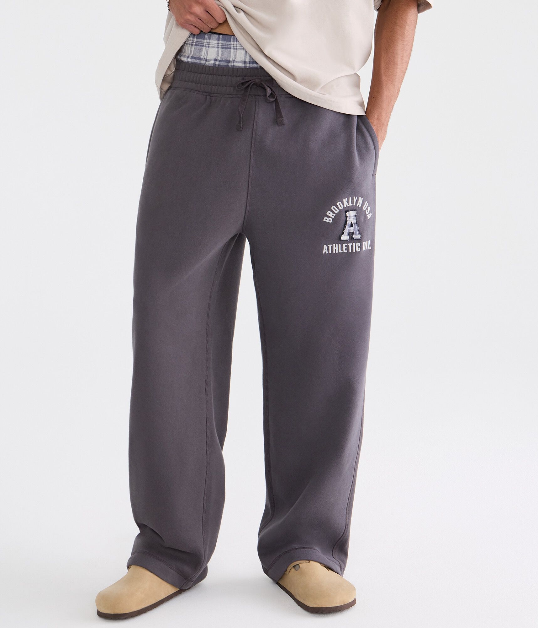 Cloud Soft Brooklyn Plaid Layered Waistband Baggy Sweatpants