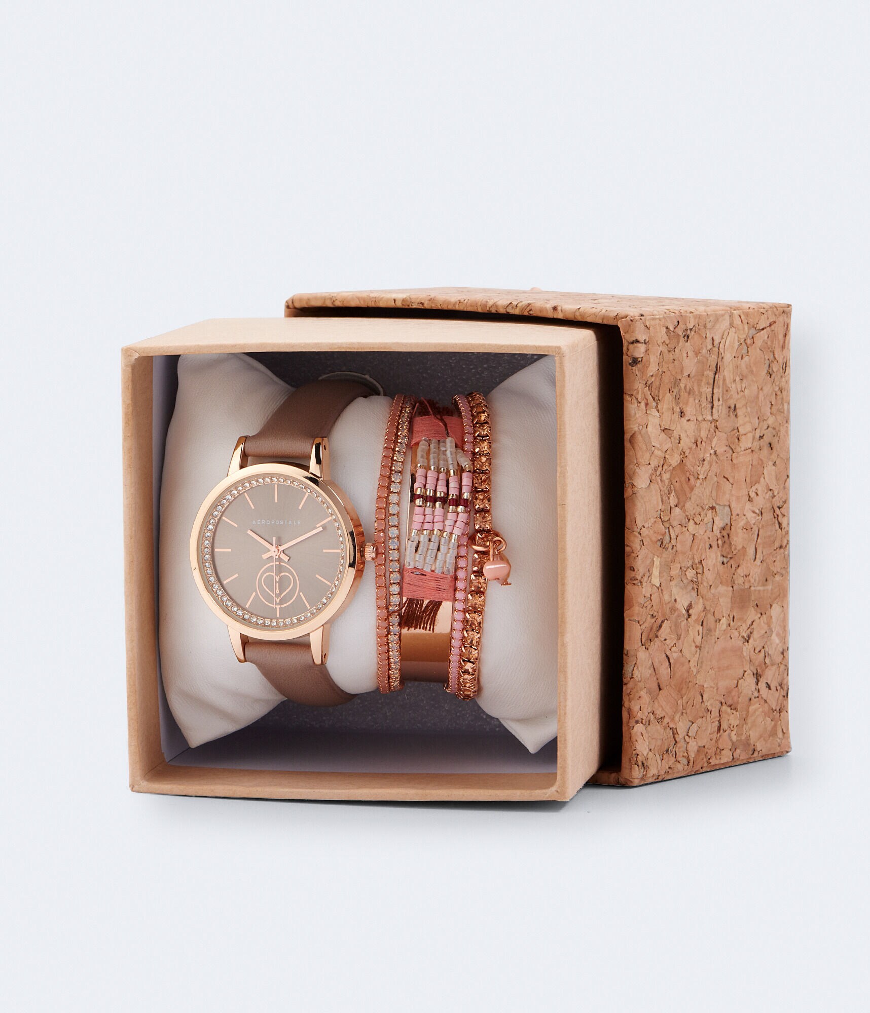 Faux Leather Analog Watch &amp; Bracelet Set