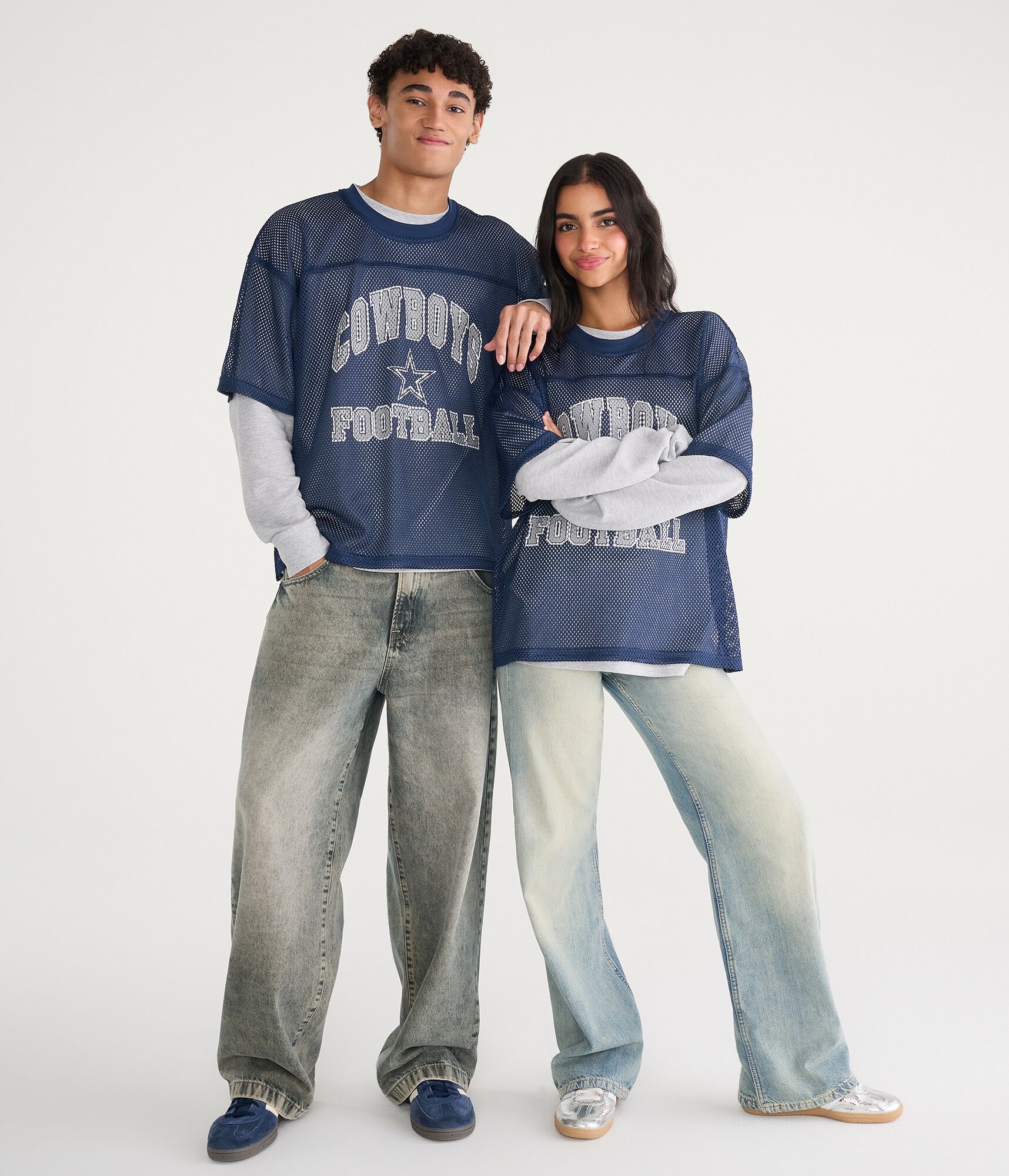 Long Sleeve Dallas Cowboys Football Boxy Mesh 2Fer Top