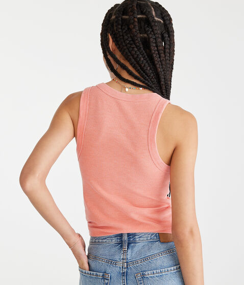 Washed High-Neck Cropped Waffle Tank Washed High-Neck Cropped Waffle Tank