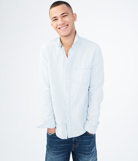 Long Sleeve Bleach Wash Chambray Woven Shirt