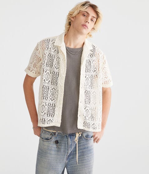 Short Sleeve Lace Boxy Camp Shirt Short Sleeve Lace Boxy Camp Shirt
