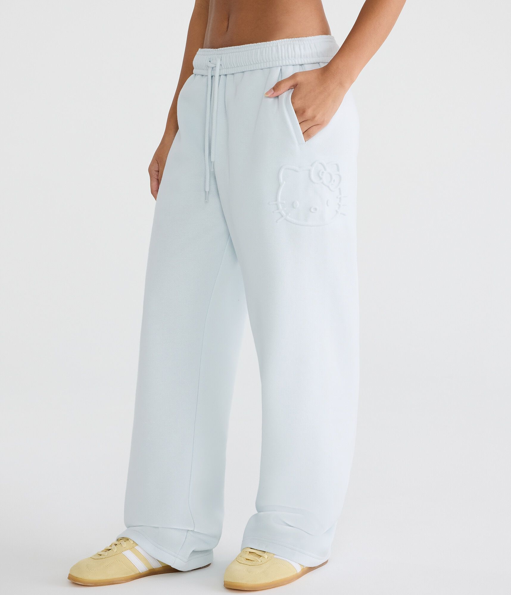 Hello Kitty Embossed Face Mid-Rise Straight Leg Sweatpants