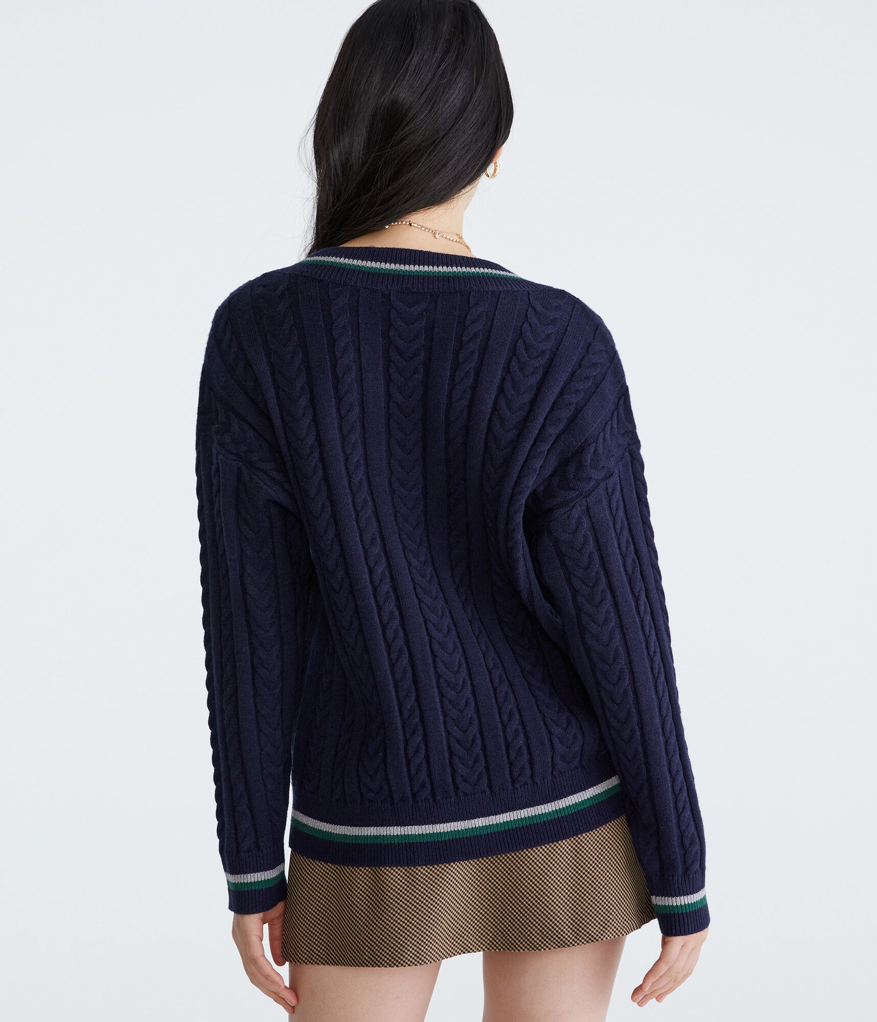 City Oversized Cable V-Neck Sweater