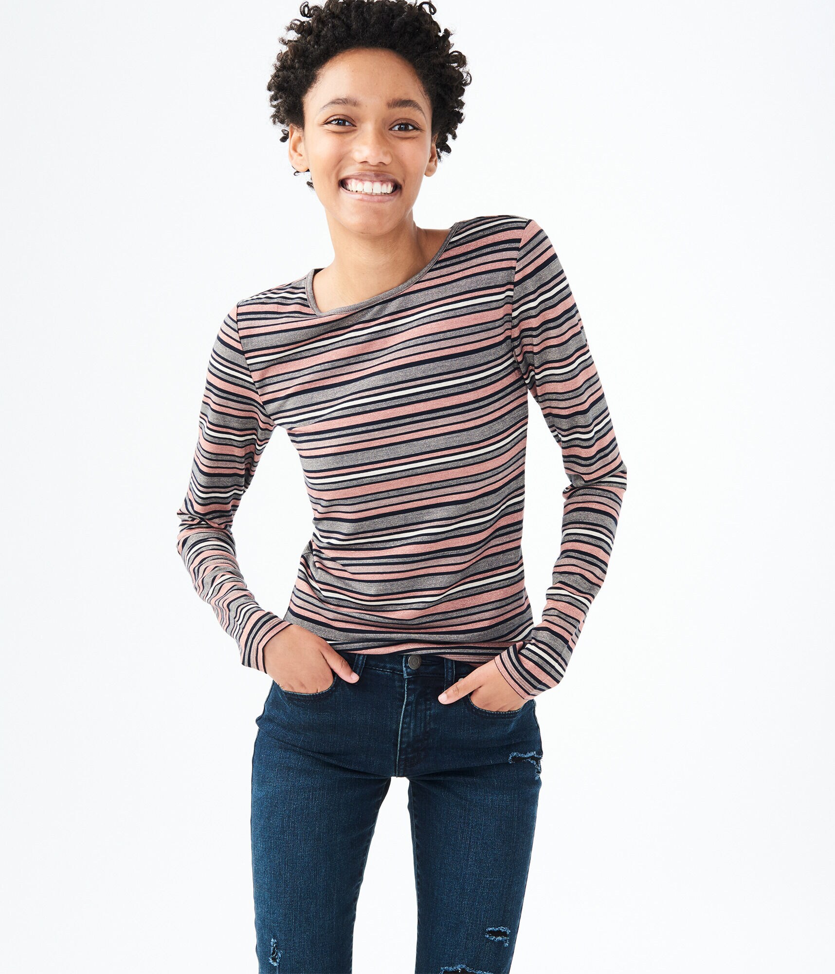 Long Sleeve Metallic Stripe Tee