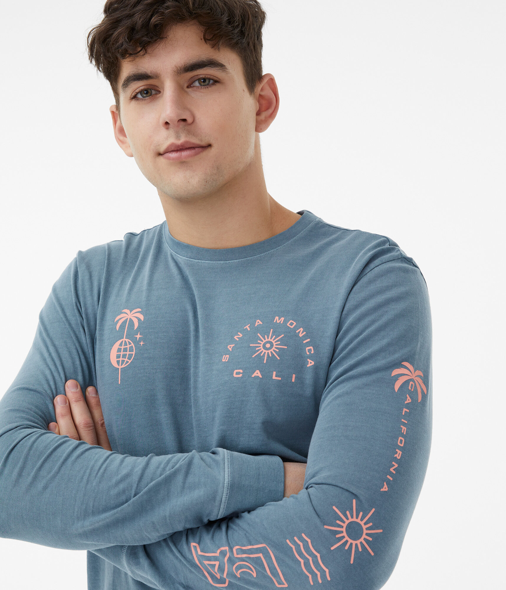 Long Sleeve Garment-Dyed Santa Monica Cali Graphic Tee***