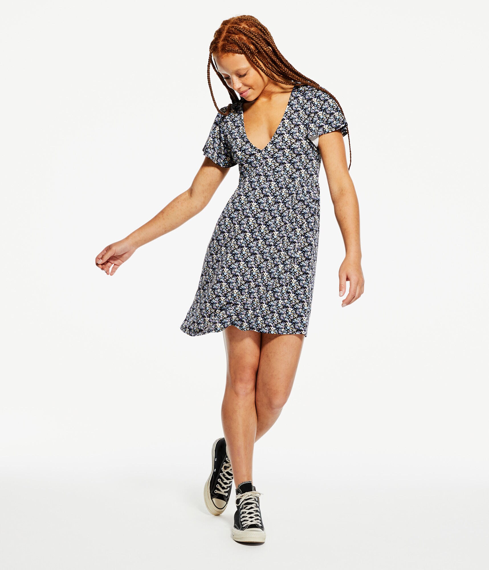 Floral V-Neck Babydoll Dress