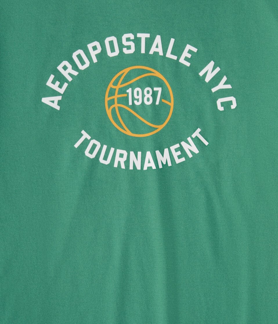 Aeropostale Basketball Tournament Flocked Graphic Tee