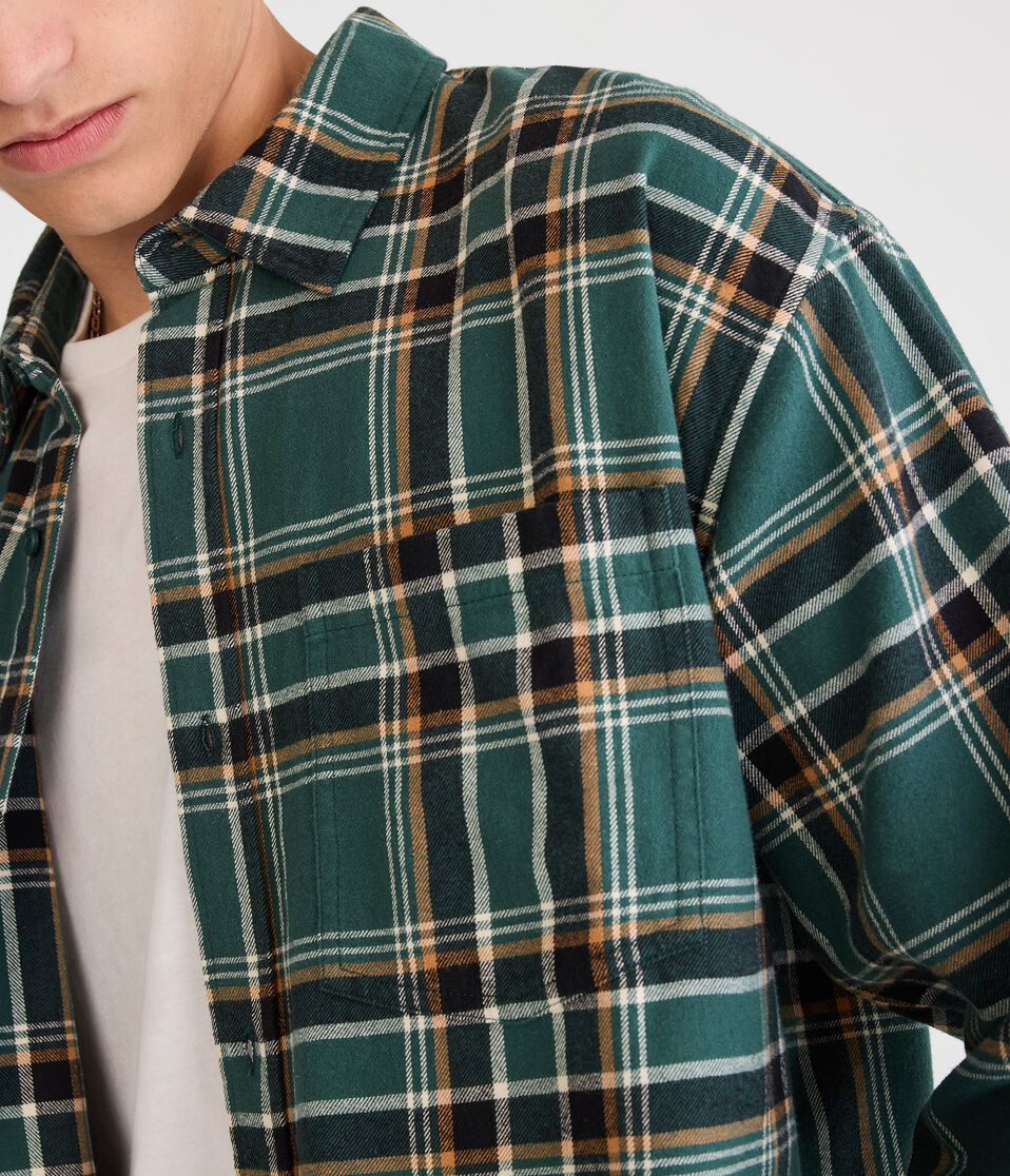 Long Sleeve Plaid Boxy Flannel Shirt