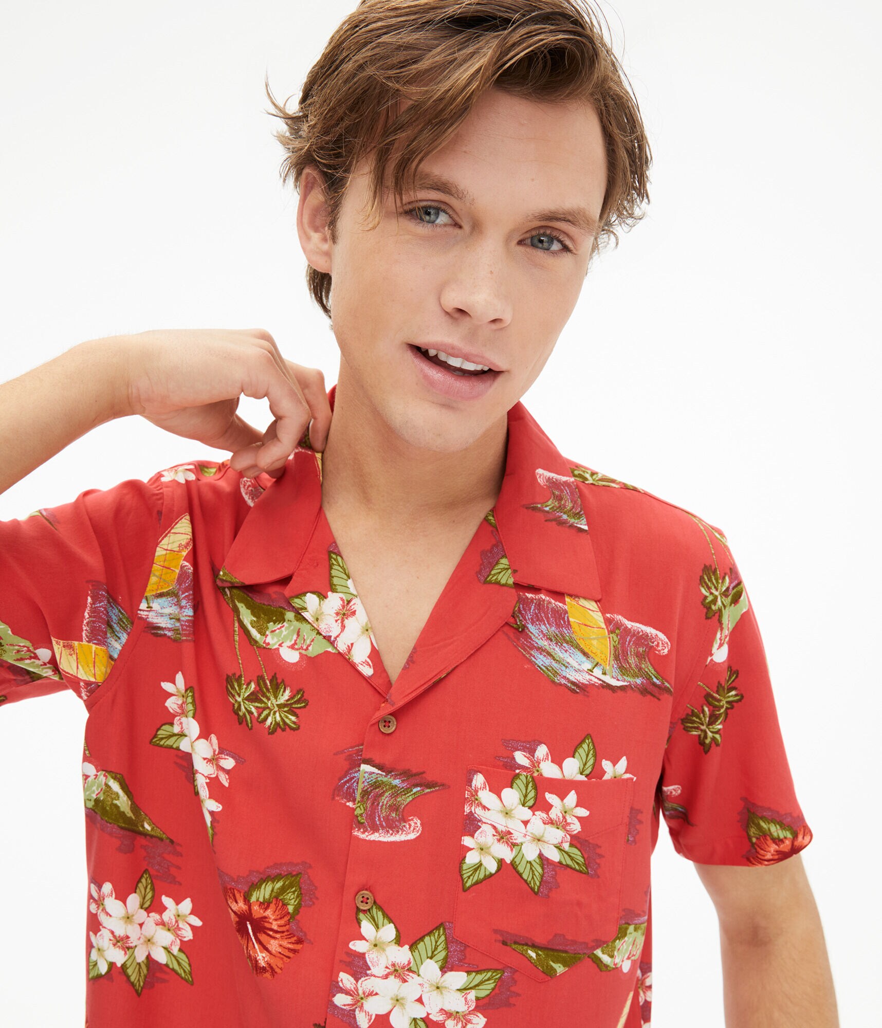 Tropical Floral Button-Down Resort Shirt