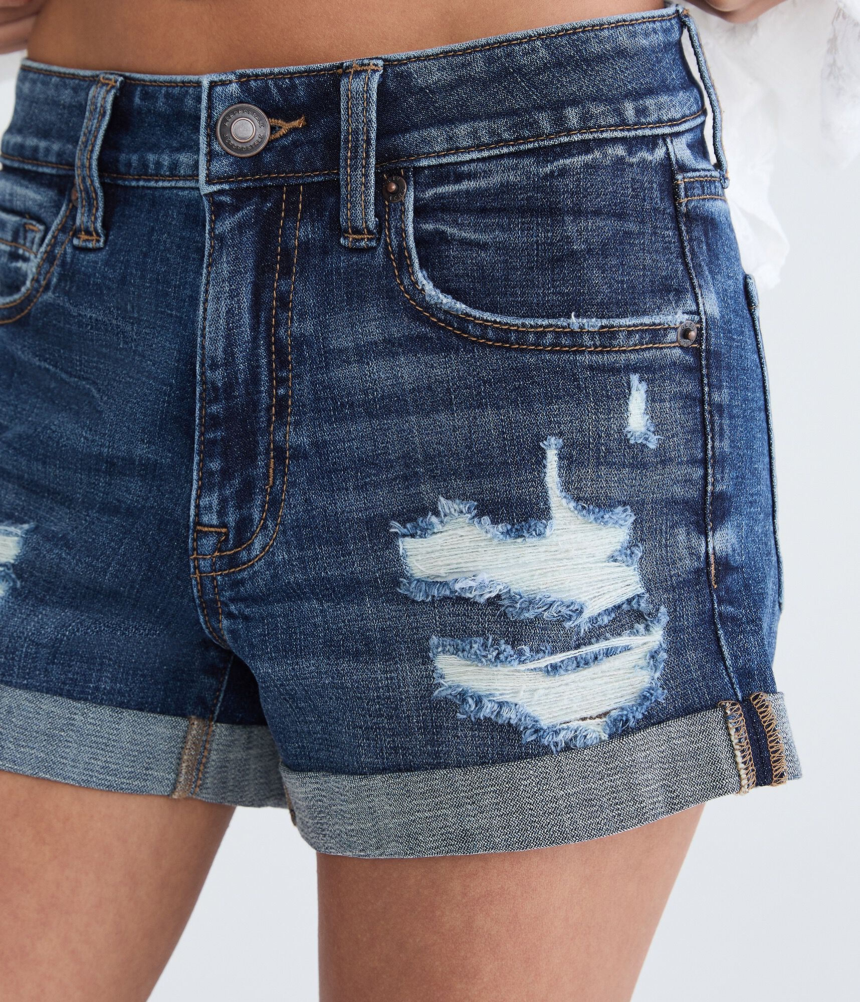 High-Rise Denim Midi Shorts