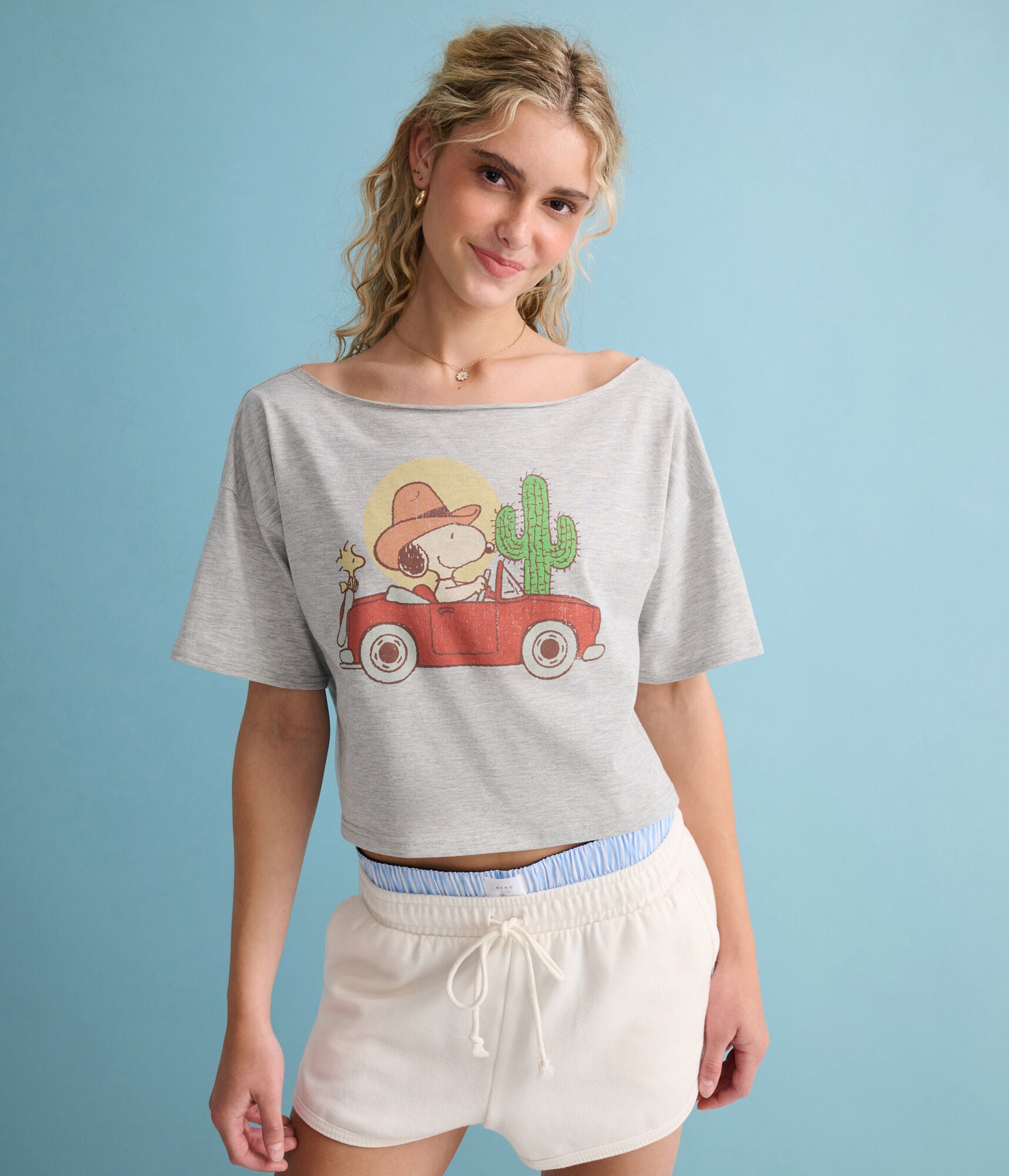 Peanuts® | Aéropostale Western Snoopy Desert Drivin' Off-The-Shoulder Boyfriend Tee