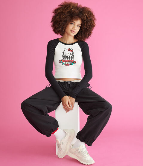Hello Kitty Long Sleeve Cropped Raglan Tee